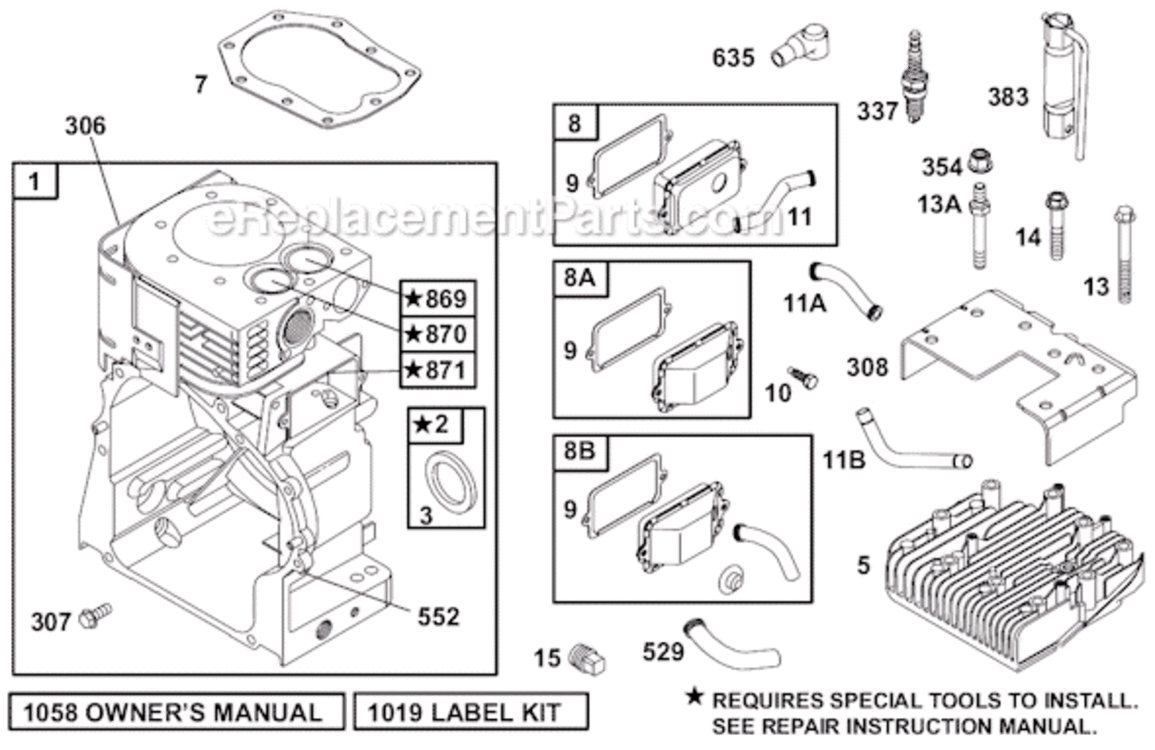 Page A Diagram and Parts List for 19B400  Briggs and Stratton Engine